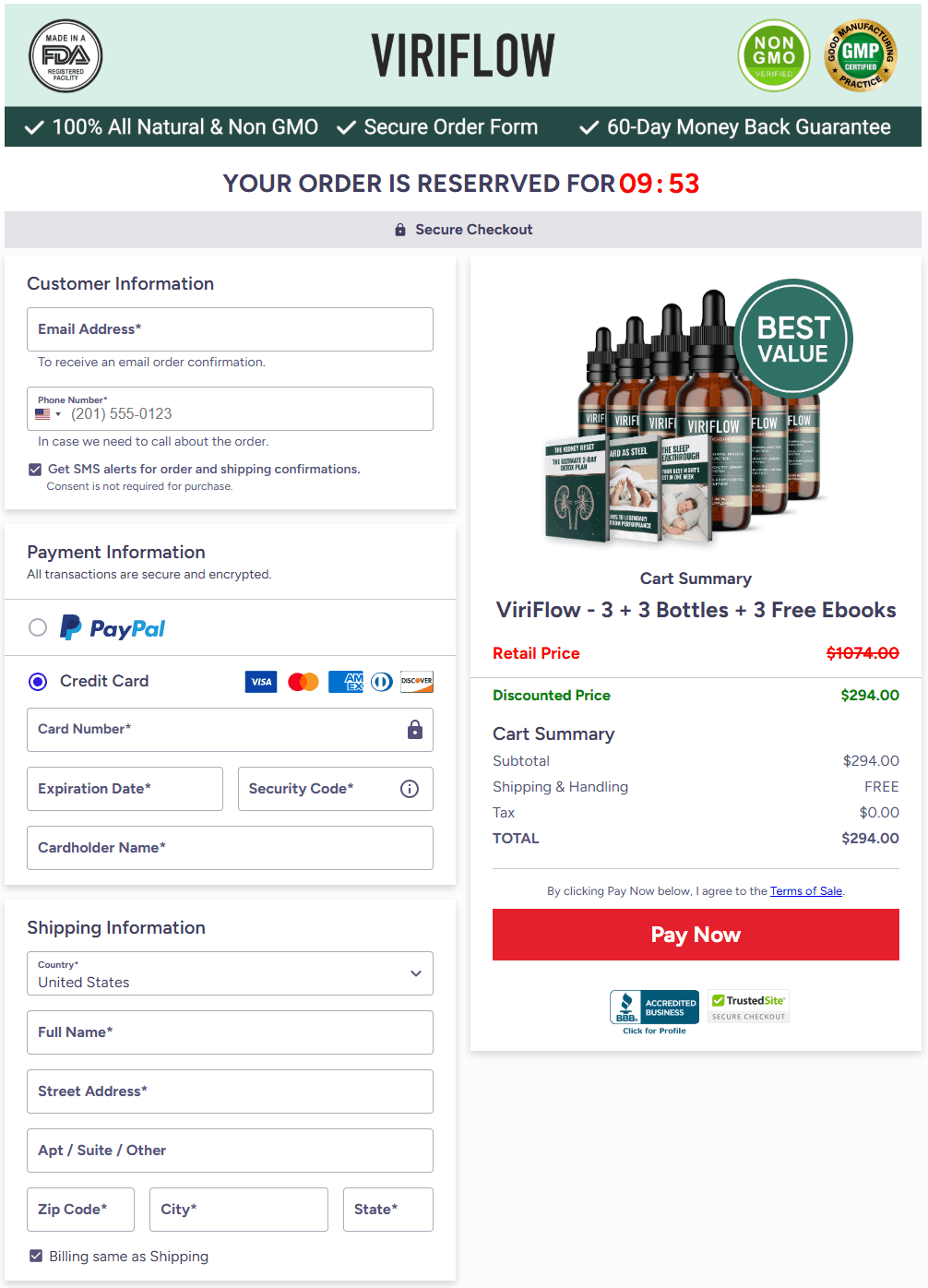 ViriFlow Order Page